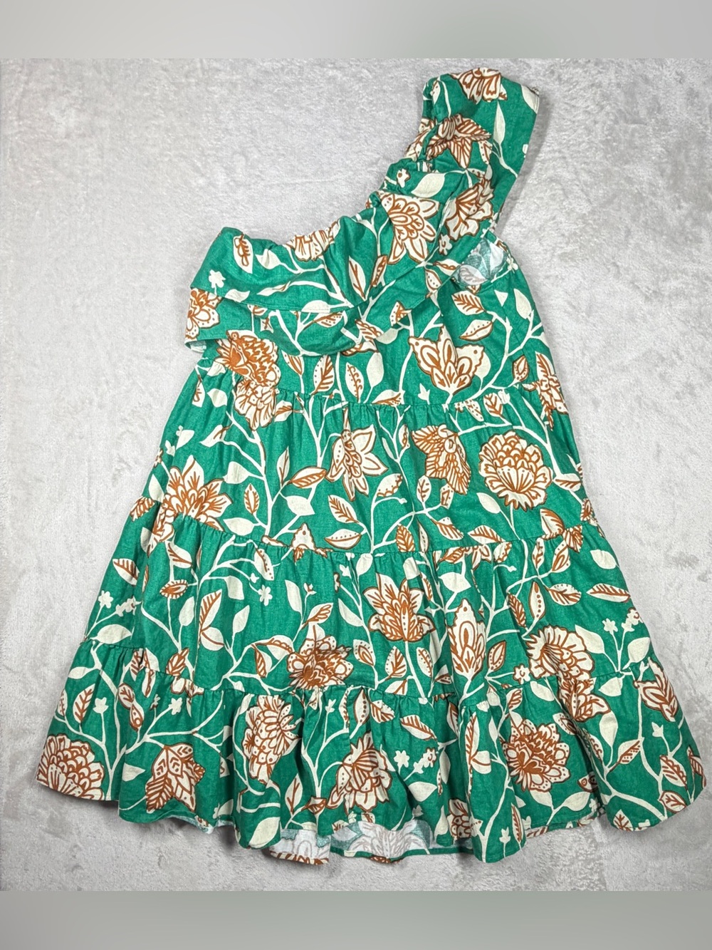 Sezane Leanore Gemini Floral Print One Shoulder Tiered Ruffle Green Dress 34 XS - Picture 10 of 16
